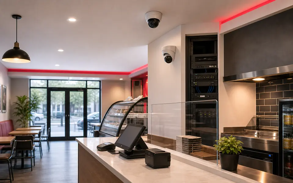 CCTV cameras in a commercial counter and customer service area
