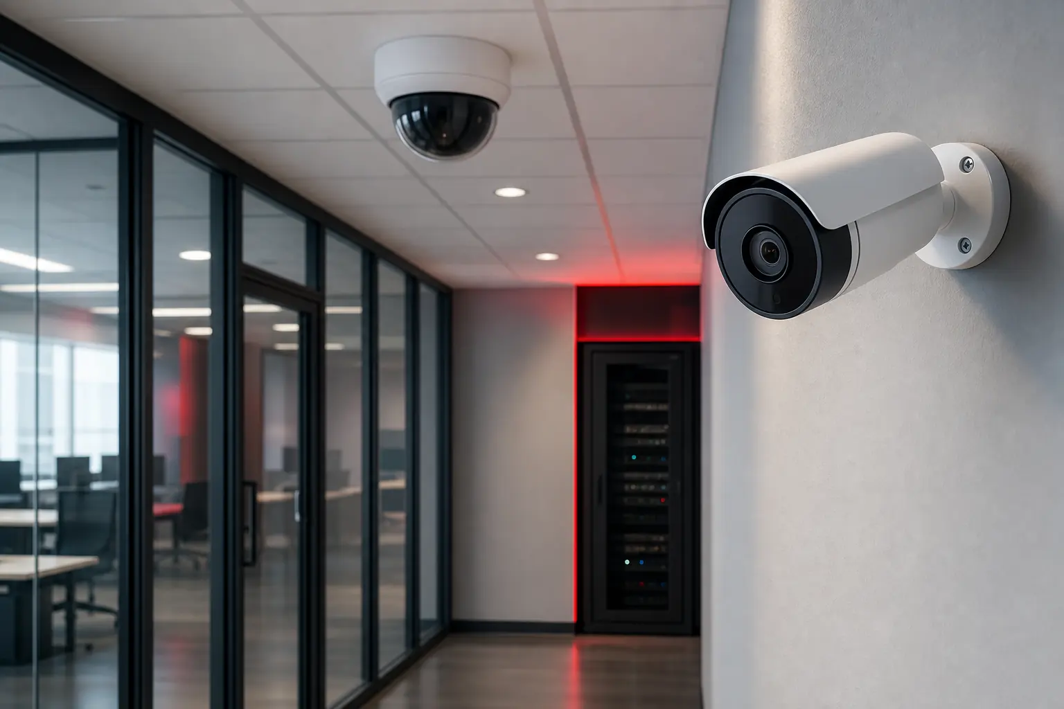 Cámaras IP en un corredor comercial moderno