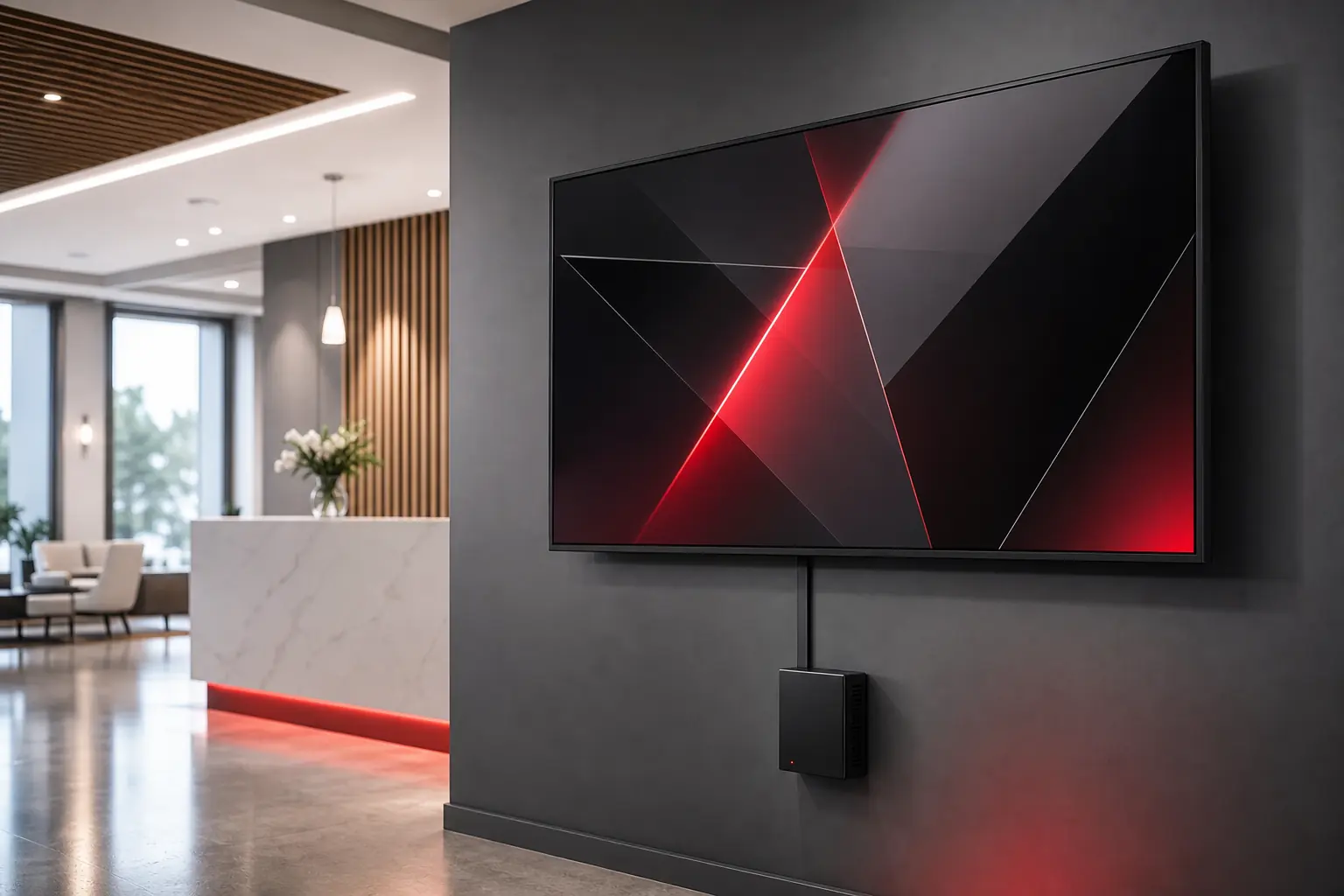 Pantalla de digital signage con conexión limpia de media player