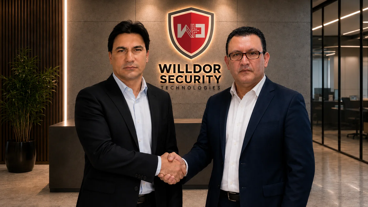 William López y Dorges Rodríguez en una oficina corporativa de Willdor Security Technologies